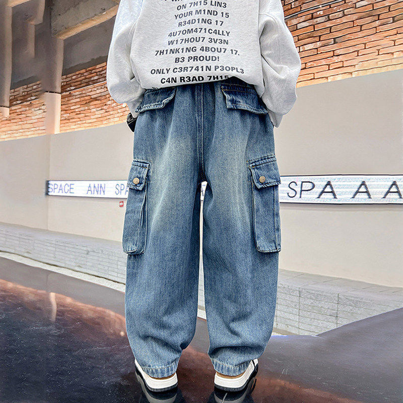 Children's Youth Korean Style Medium Big Large Pocket Wide Leg Children's Pants