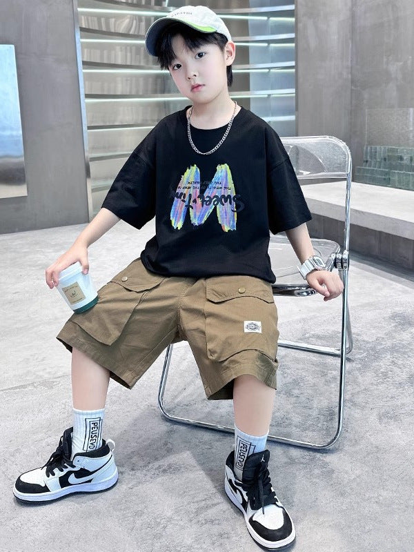 Children's Boys Summer Pu Clothing Medium Big Western Style Children's Suit
