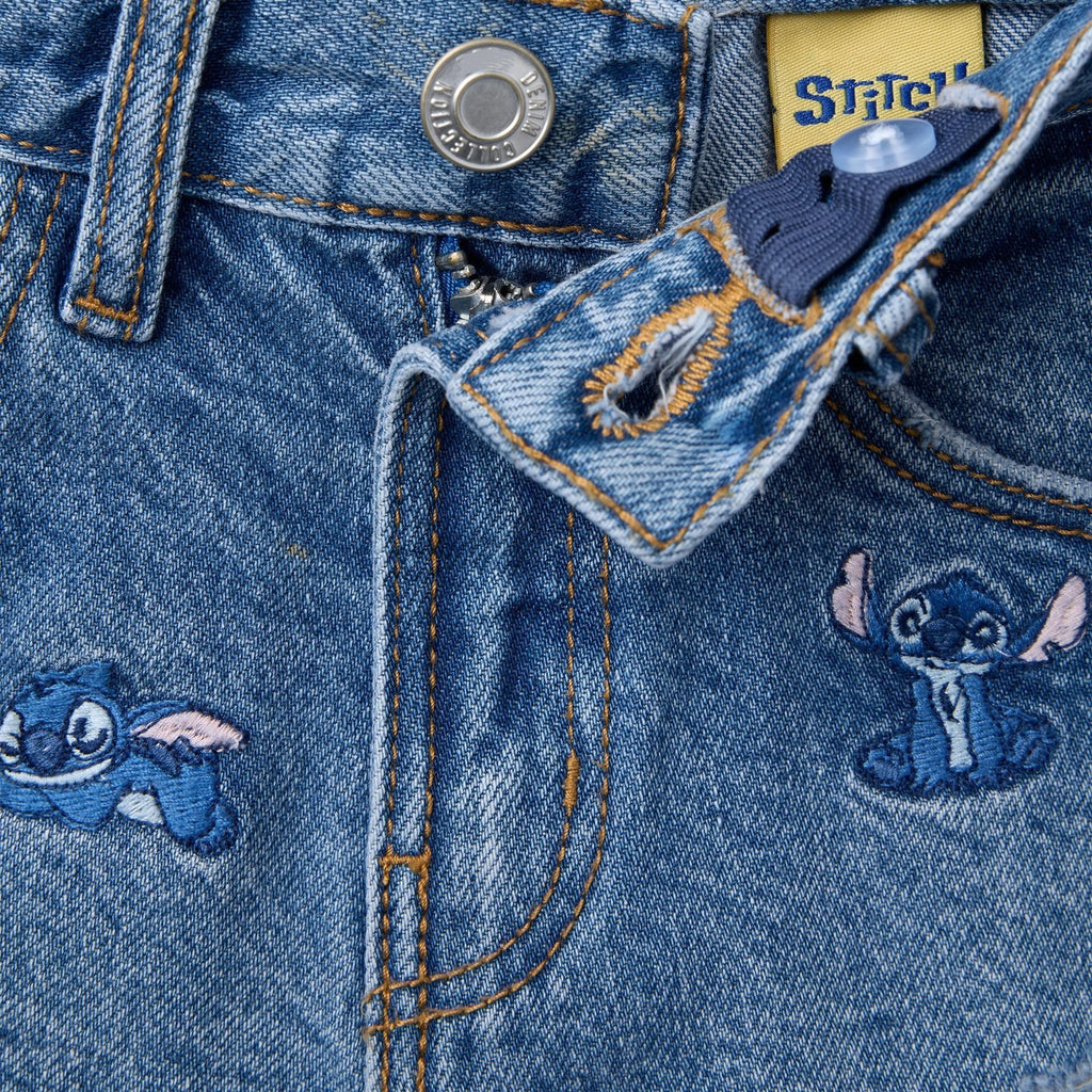 Embroidery Blue With Flowers Denim Shorts Children's Pants