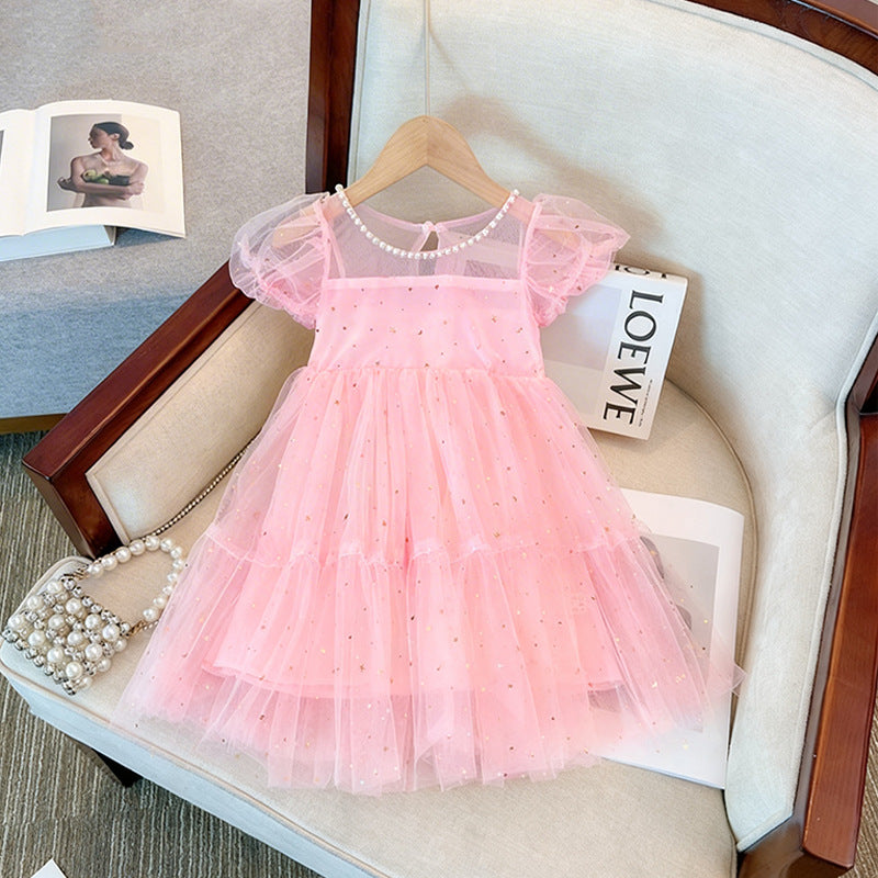 Children's Summer Western Style Bubble Sleeve Puff Gauze Skirt Children's Dress