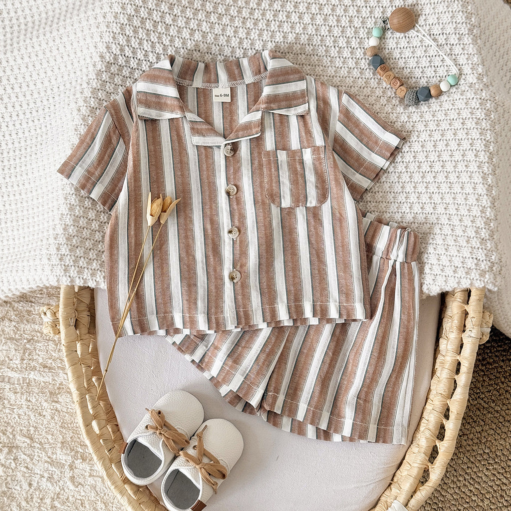 Cool Breathable Short-sleeved Sports Shorts Striped Summer Children's Suit