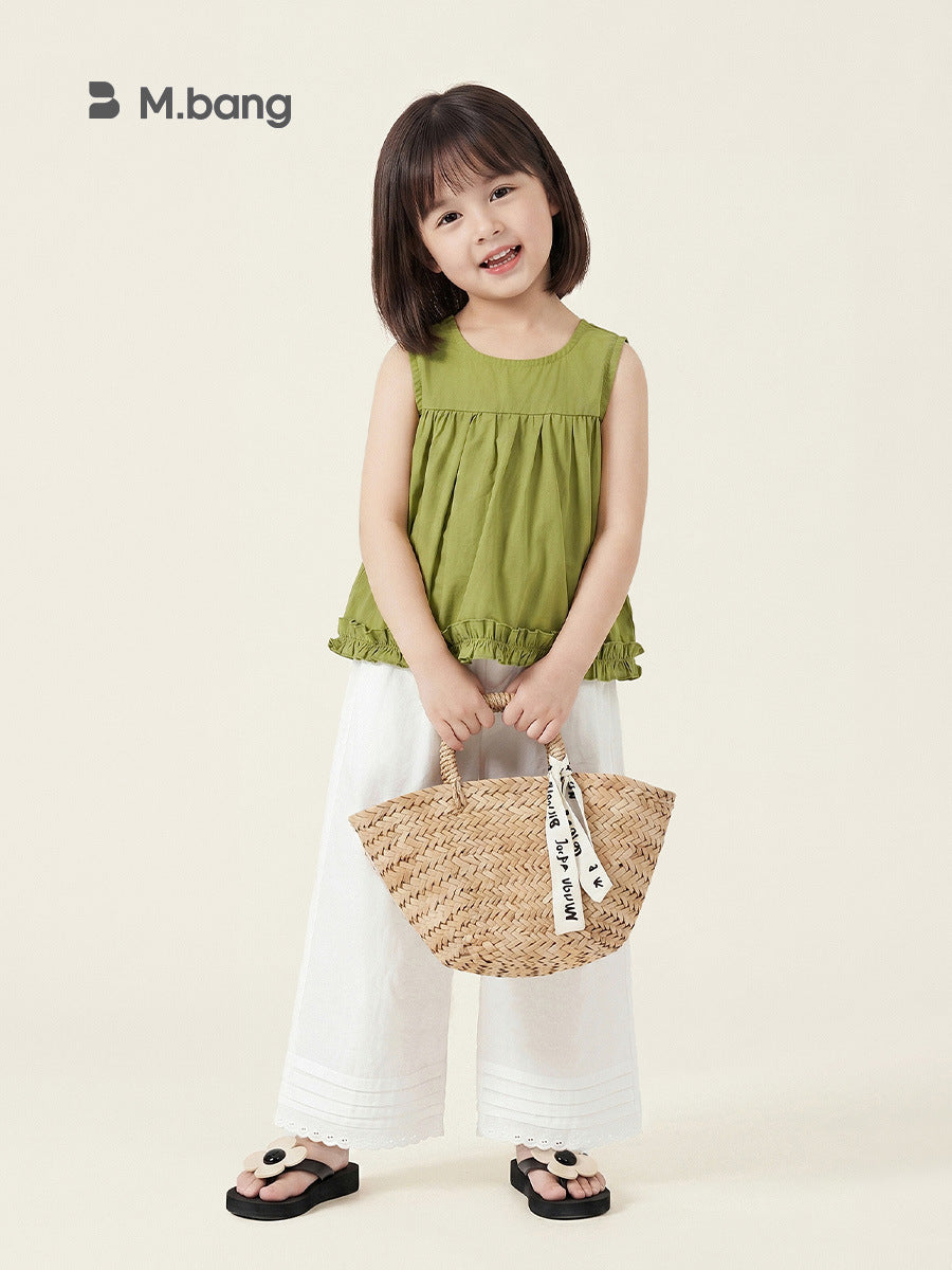 Children's Simple Set Summer Sleeveless Doll Shirt Solid Color Pants Mori Children's Suit