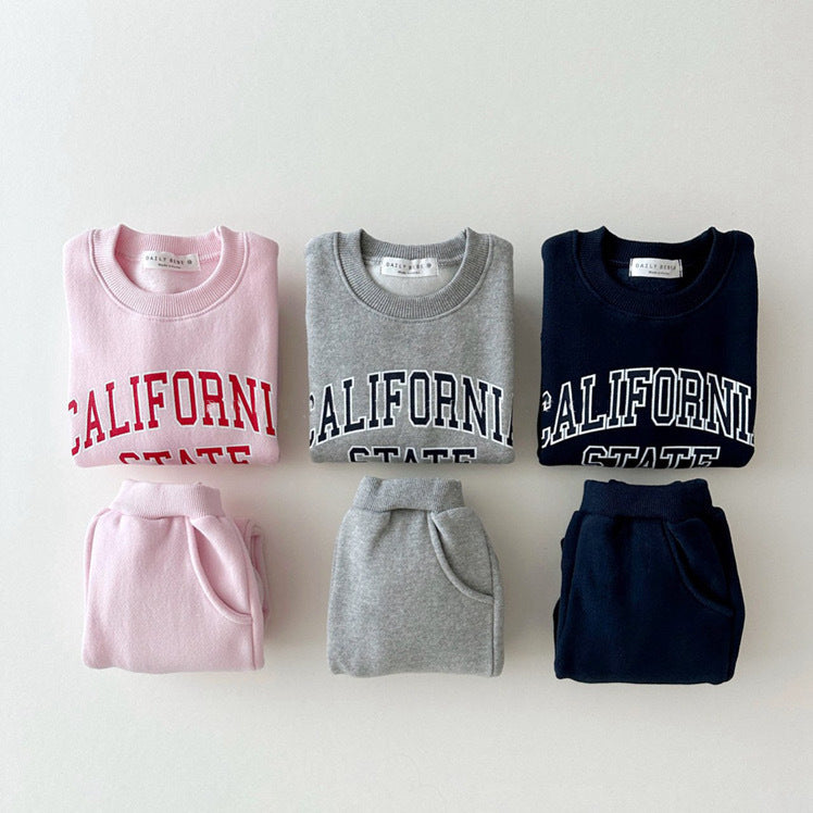 Children's Clothing Boys Suits Lettered Casual Brushed Hoody Warm Children's Suit