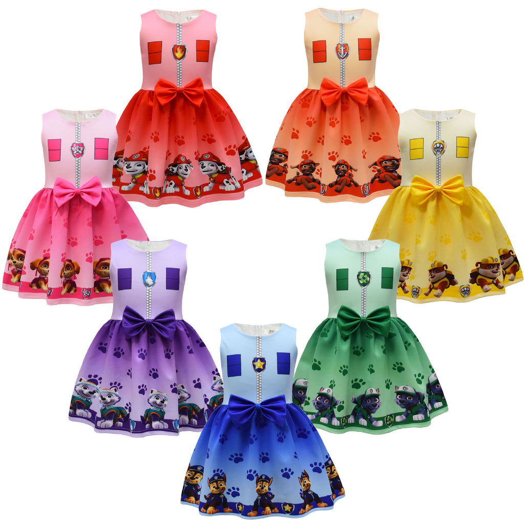 Trendy Popular Digital Printing Cartoon Bow Children's Dress