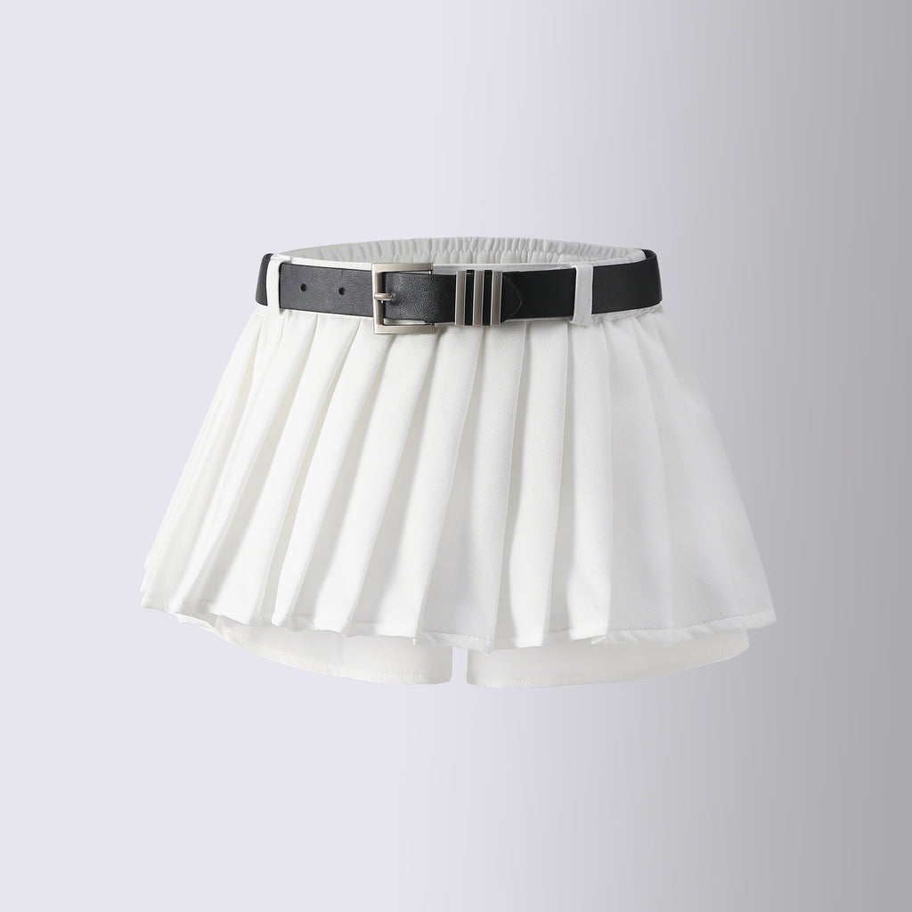 Children's White Summer Culottes Pleated Skirt High Waist Children's Suit