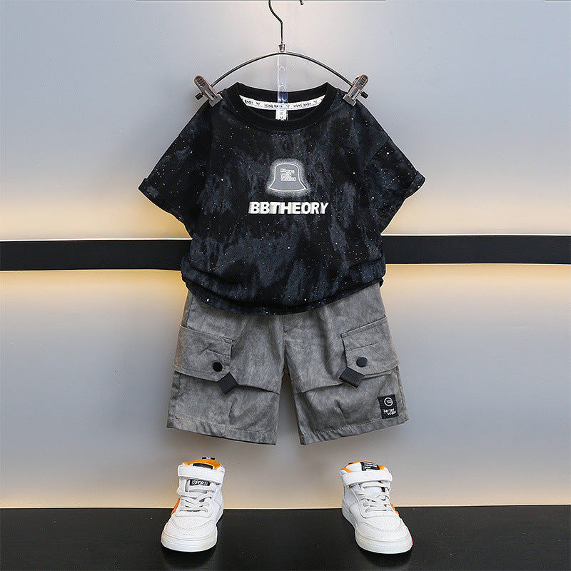 Children's Short Sleeve Western Style Clothes Fashionable Medium Big Thin Children's Suit