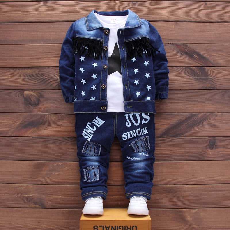 Children's Clothing Korean Denim Infant Fashion Three-piece Children's Suit
