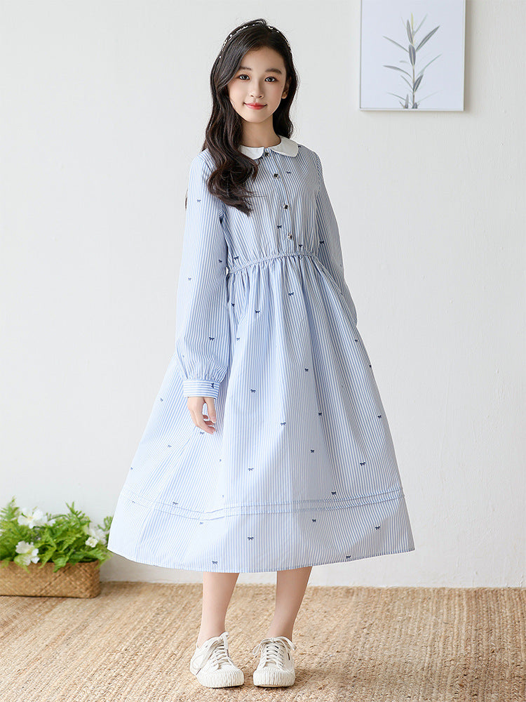 Pretty Middle Big Doll Collar Striped Children's Dress
