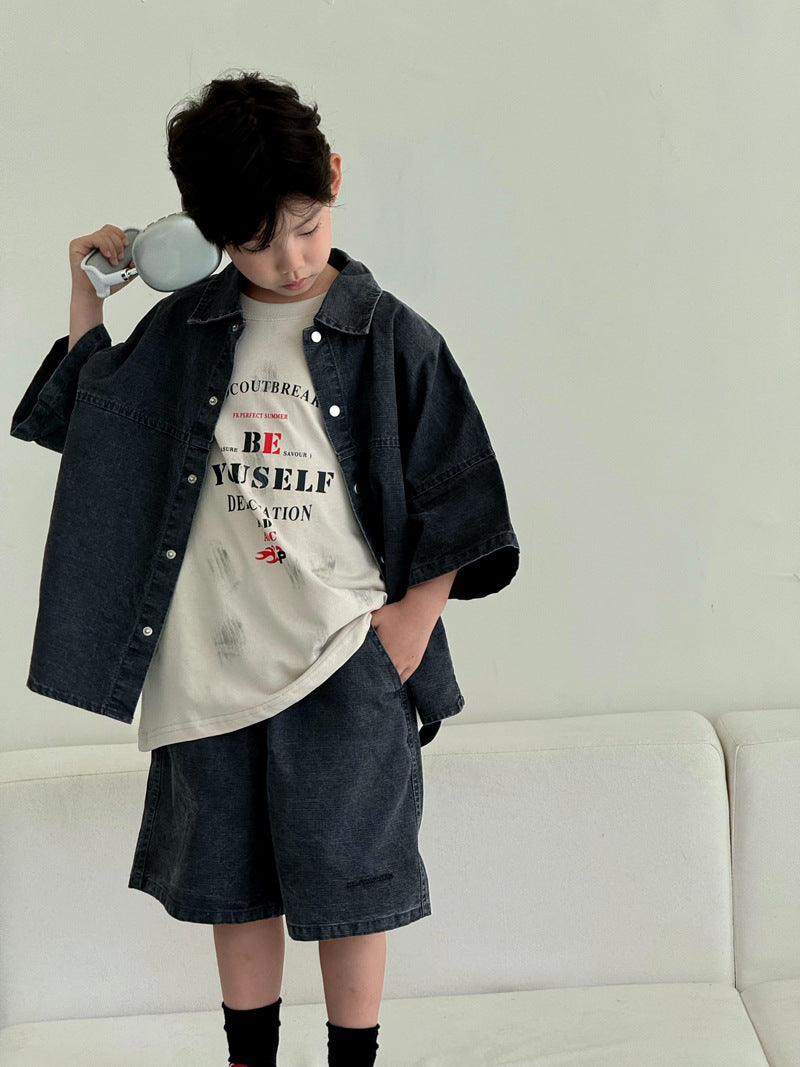 Boy Summer Clothing Shirt Boys Short Sleeve Top Children's Suit
