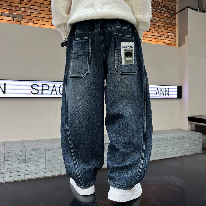 Children's Boys Jeans Teens Trousers Loose Fried Street Children's Pants