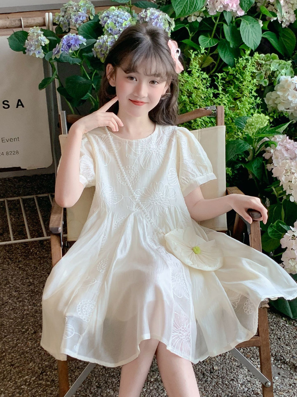 Children's Summer Beautiful Thin Western Style White Children's Dress
