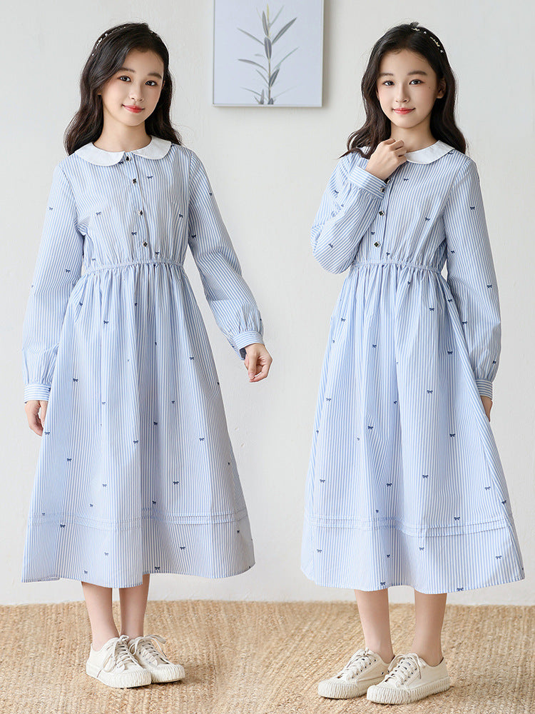 Pretty Middle Big Doll Collar Striped Children's Dress