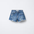 Embroidery Blue With Flowers Denim Shorts Children's Pants