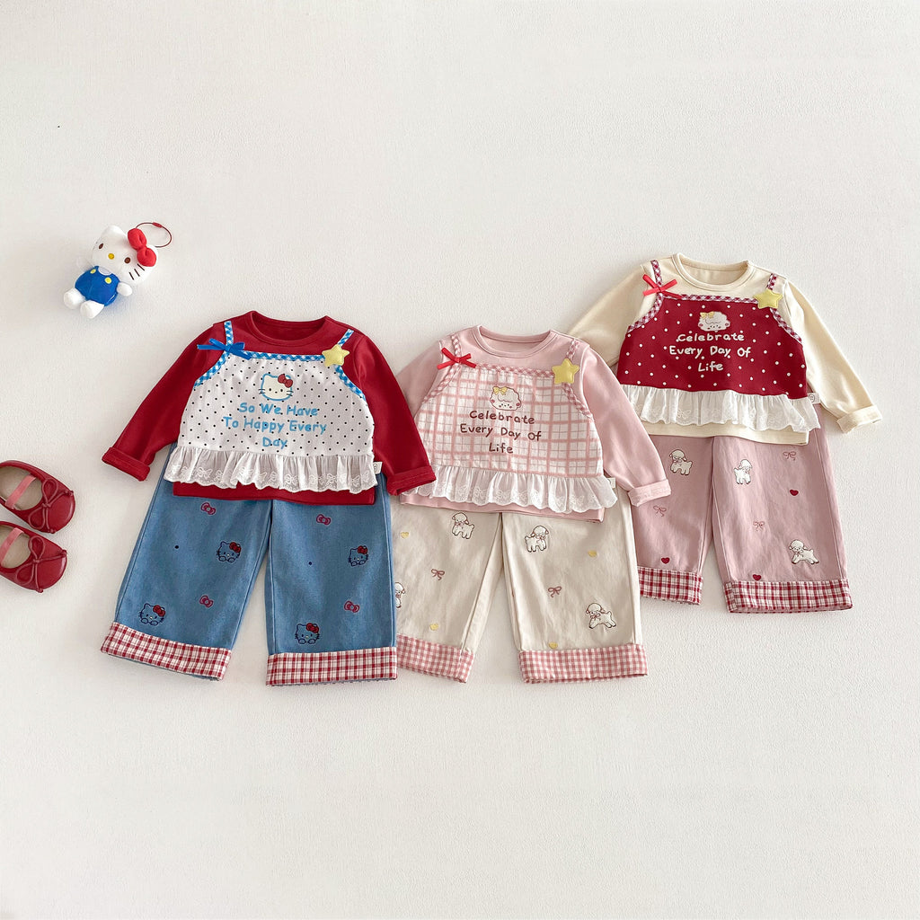 Children's Super Cute Casual Spring Bow Lamb Flanging Children's Pants