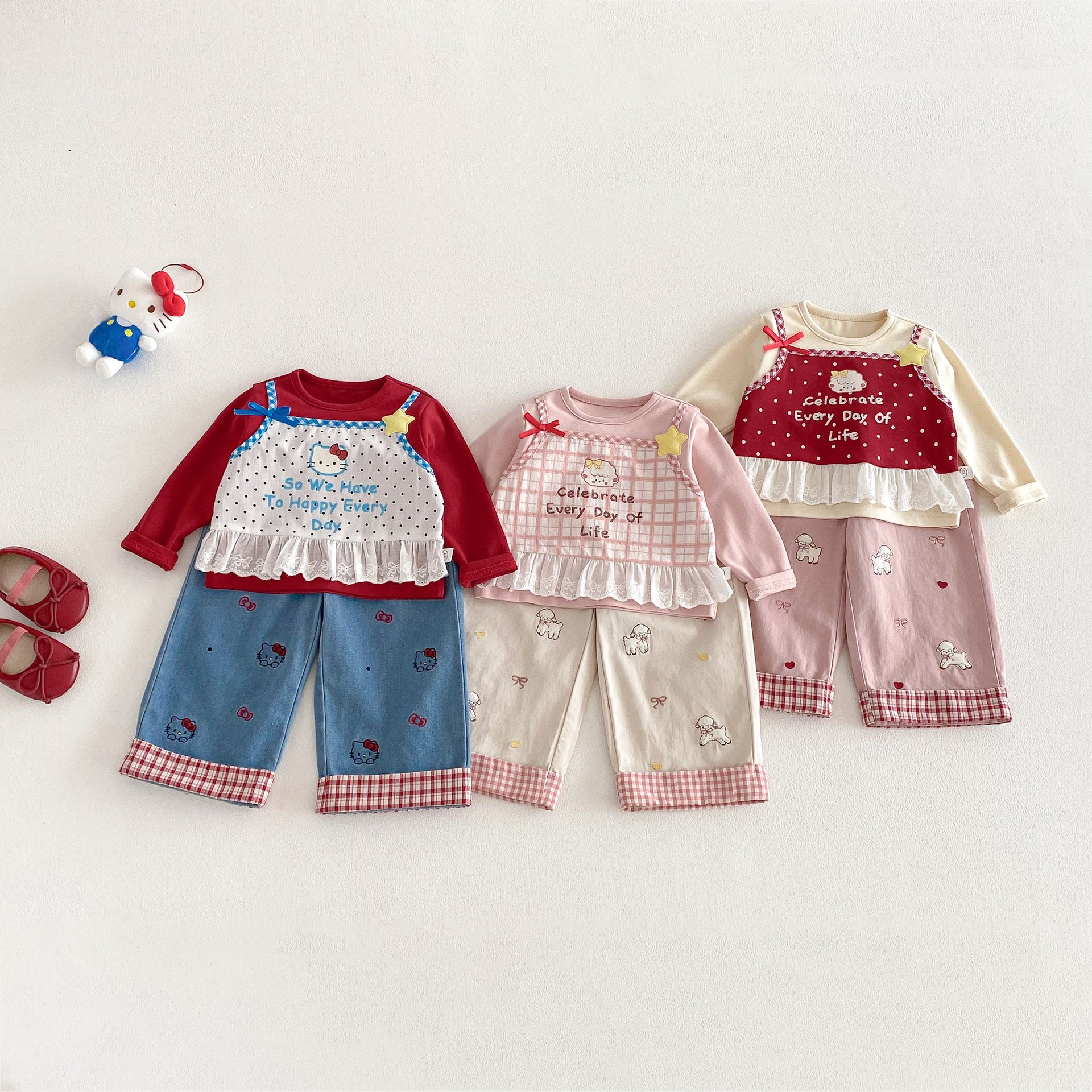Children's Super Cute Casual Spring Bow Lamb Flanging Children's Pants