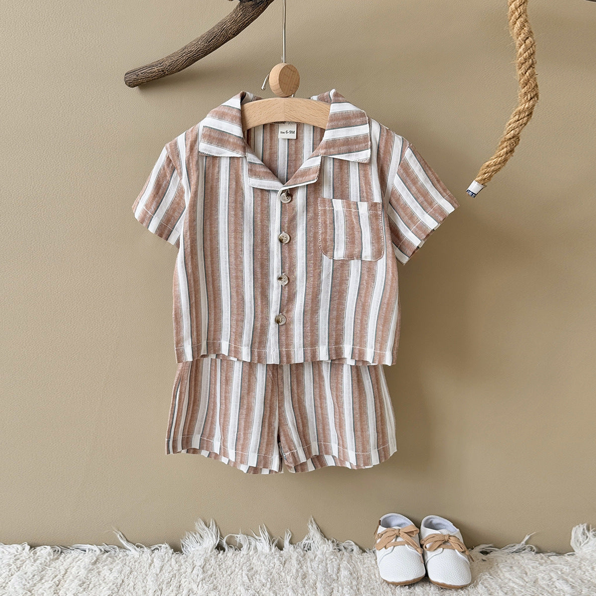 Cool Breathable Short-sleeved Sports Shorts Striped Summer Children's Suit