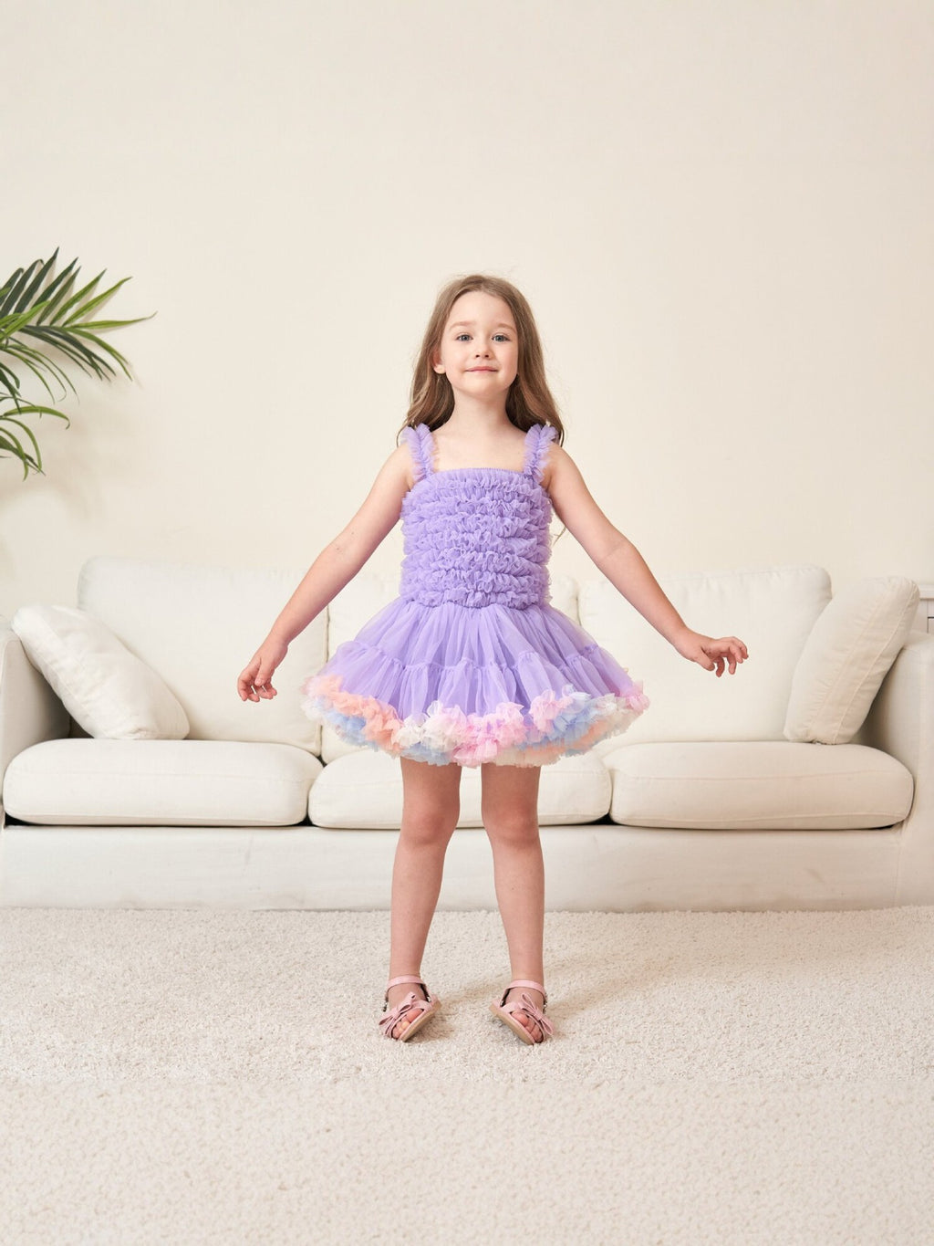 Children's Purple Princess Suspender Layered Mesh Bubble Skirt Performance Children's Dress