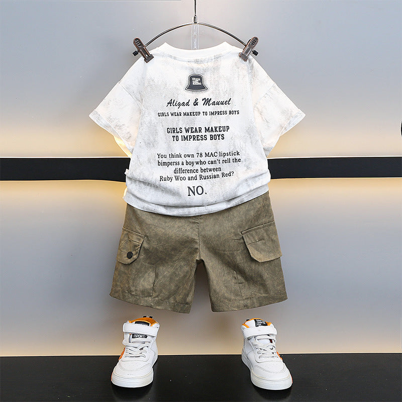 Children's Short Sleeve Western Style Clothes Fashionable Medium Big Thin Children's Suit