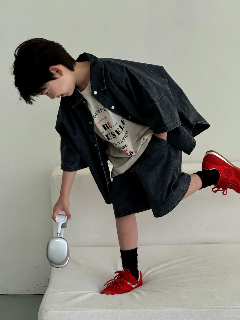 Boy Summer Clothing Shirt Boys Short Sleeve Top Children's Suit