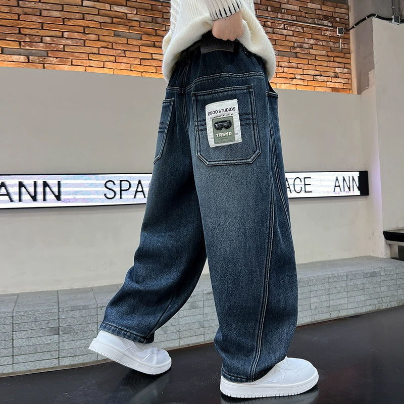 Children's Boys Jeans Teens Trousers Loose Fried Street Children's Pants