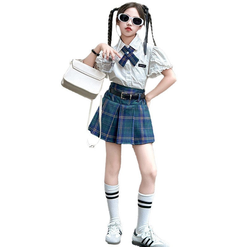 Children's Western Style Preppy Summer Clothing Short Sleeve Children's Suit