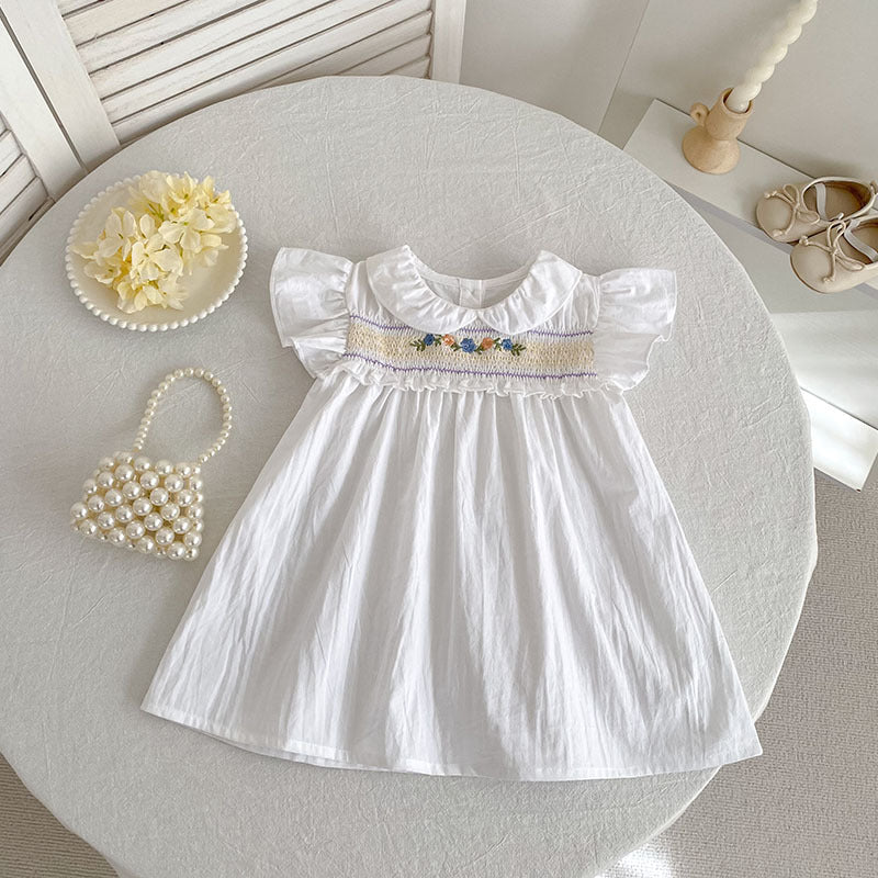 Summer French Floral Smocking Flounced Sleeve Skirt Crawling Children's Dress