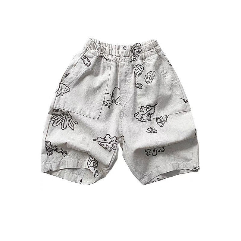 Children's Retro Artistic Korean Style Printed Cropped Trousers Boys Lightweight Casual Children's Pants