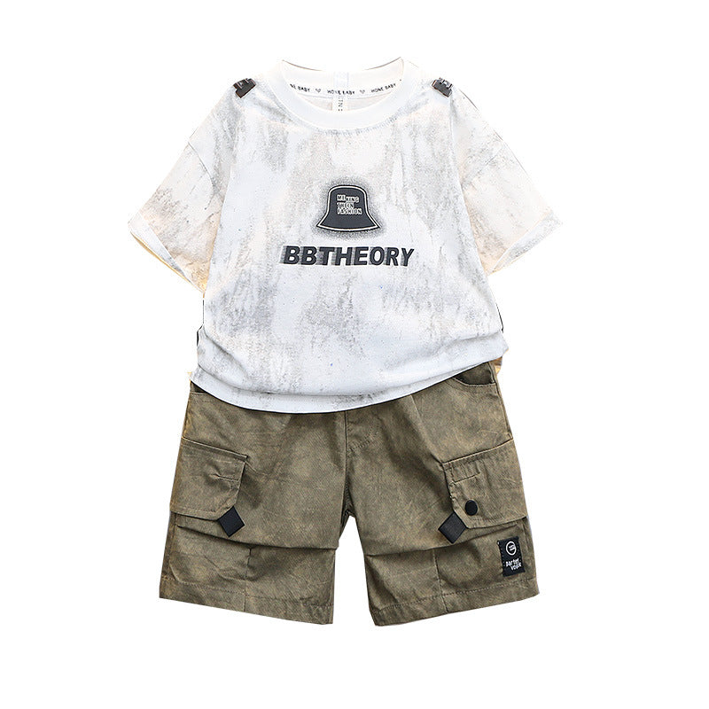 Children's Short Sleeve Western Style Clothes Fashionable Medium Big Thin Children's Suit