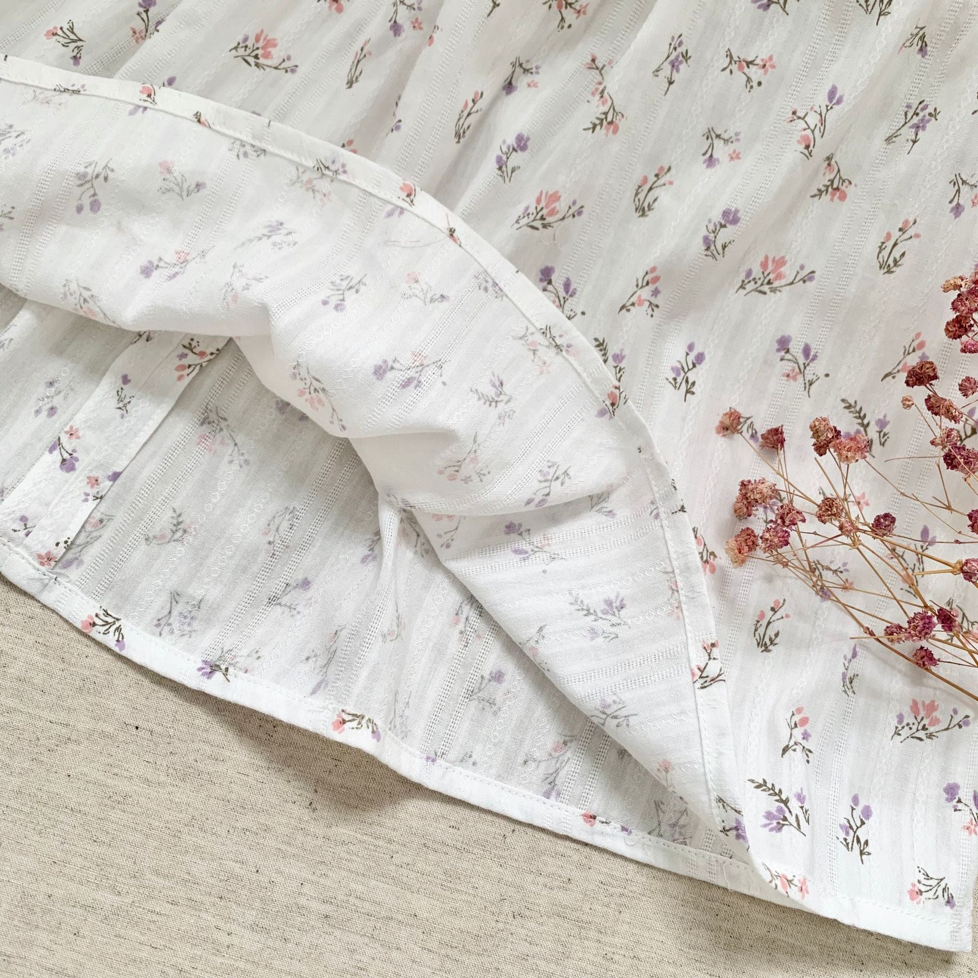 Printed Flounced Sleeve Handmade Smocking Skirt Children's Dress