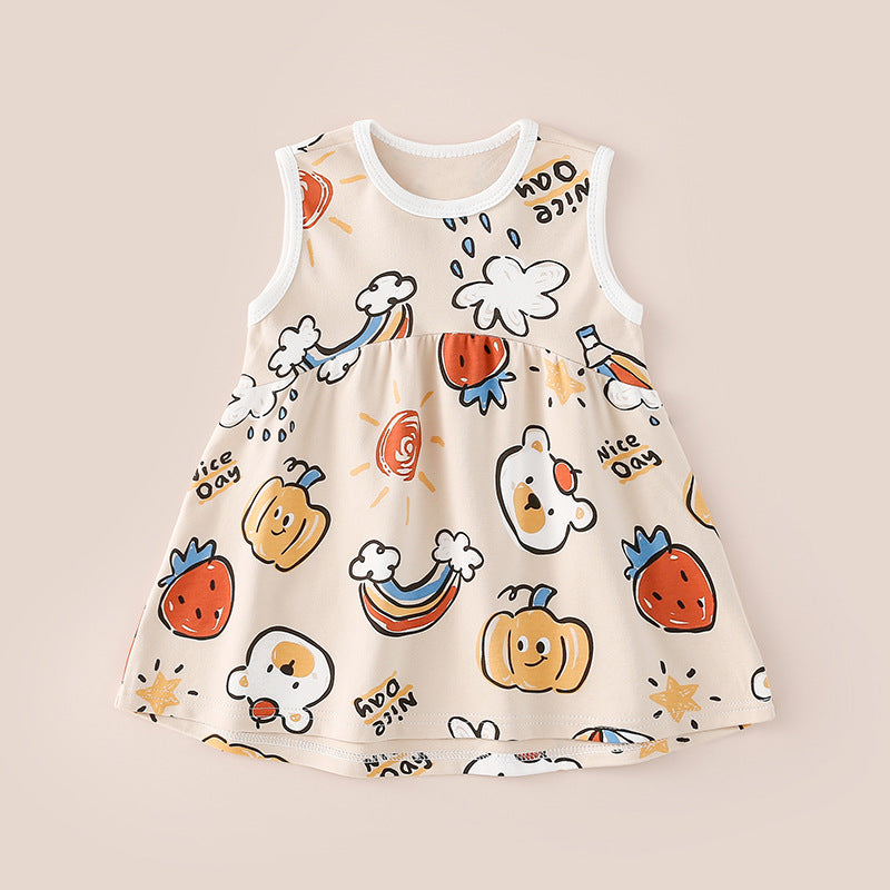 Women's & Children's Vest Skirt Lightweight Breathable Sleeveless Cotton Antibacterial Pleated Children's Dress