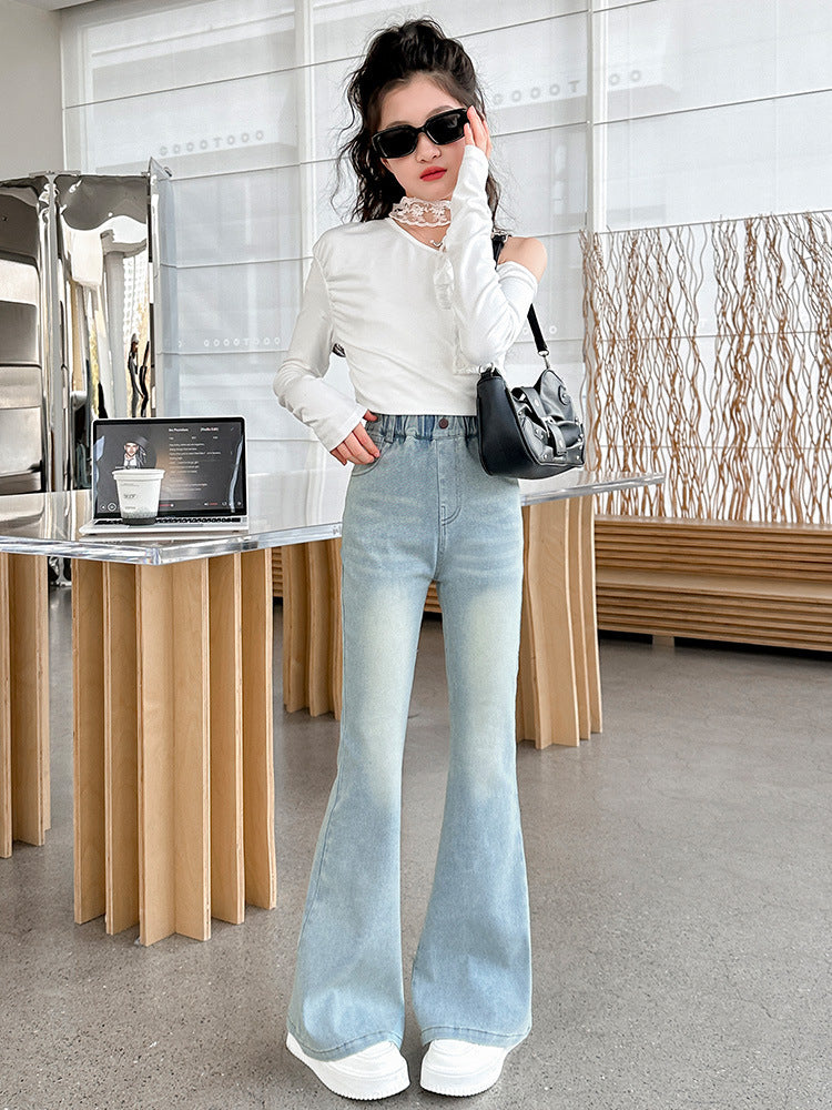 Summer Thin Embroidered Heart Jeans Medium Children's Pants