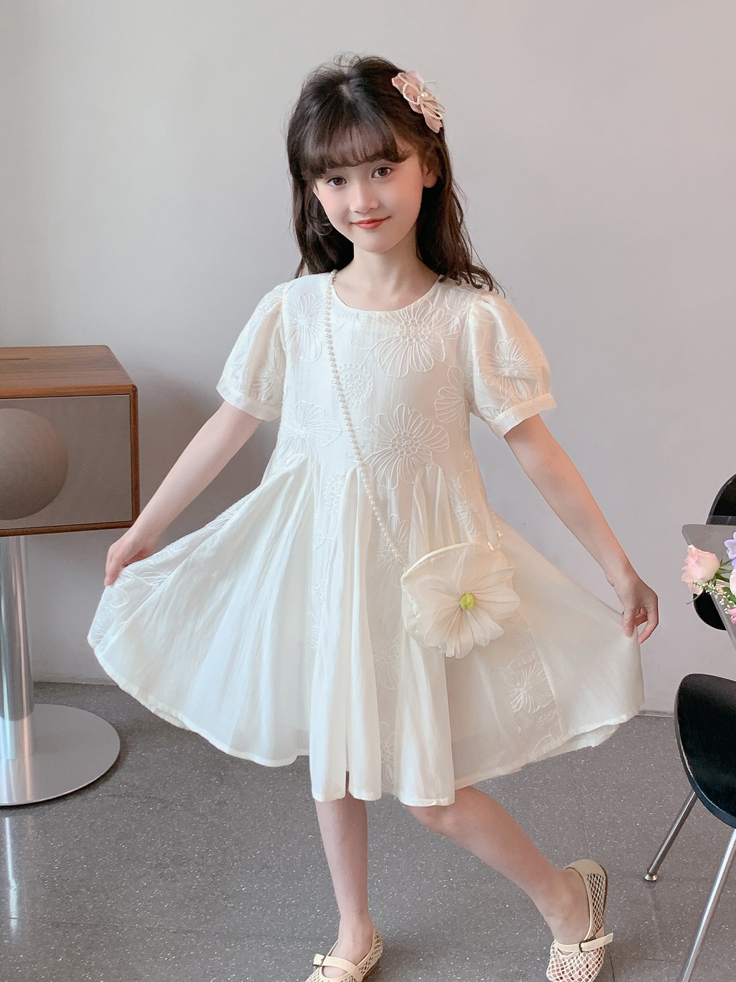 Children's Summer Beautiful Thin Western Style White Children's Dress
