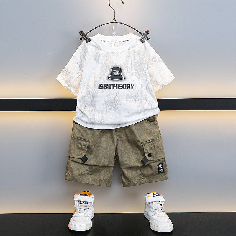 Children's Short Sleeve Western Style Clothes Fashionable Medium Big Thin Children's Suit