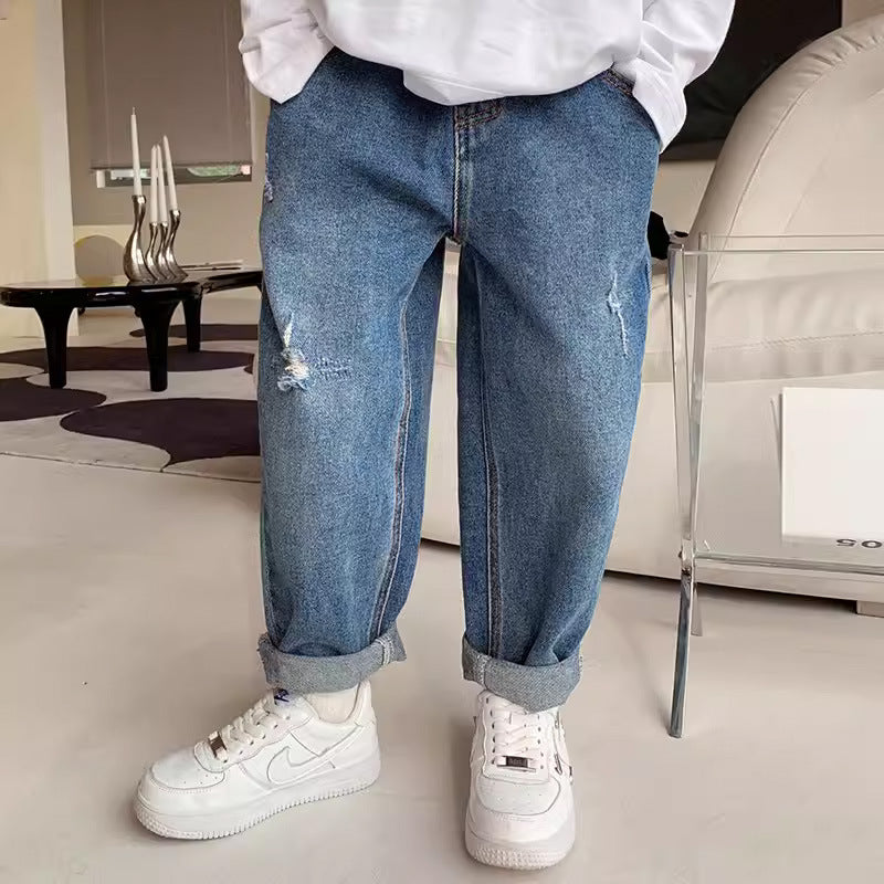 Children's Autumn Ripped Jeans Older Boy Sport Children's Pants