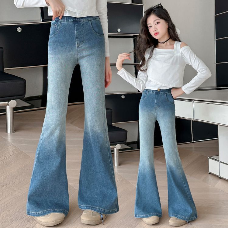 Denim Bell-bottom Korean Style Medium Big Fashion Children's Pants