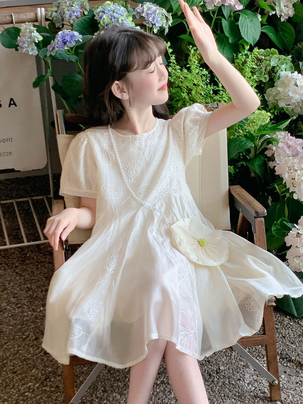 Children's Summer Beautiful Thin Western Style White Children's Dress