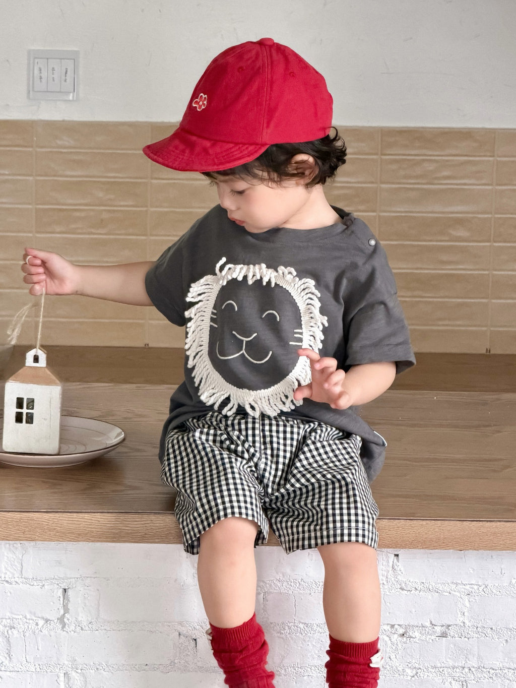 Children's Clothing Summer Clothes Korean Style Cartoon T-shirt Plaid Children's Suit