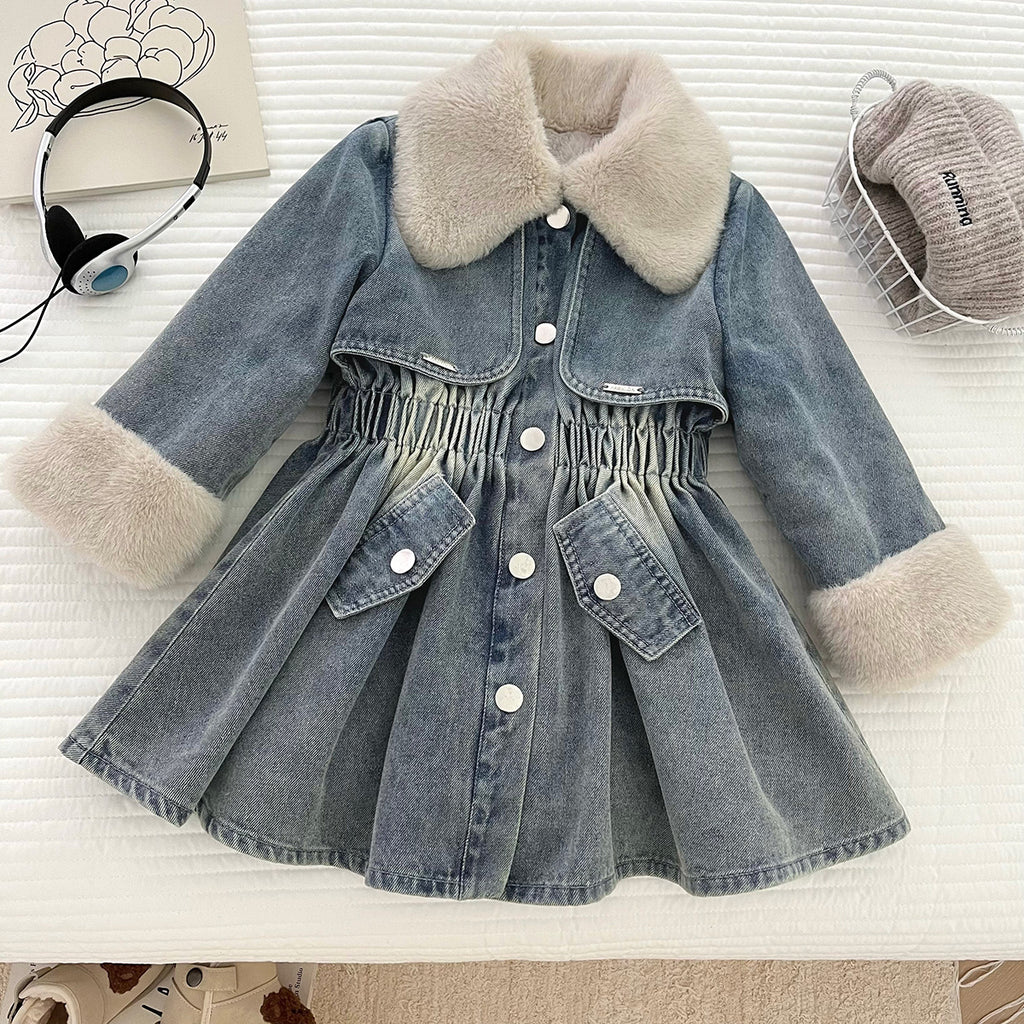 Children's Fleece Thick Trench Coat Winter Clothes Western Children's Dress