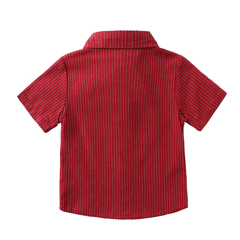 Gentleman Shirt Boy's Striped Short Sleeve Bow Tie Suspender Pants Children's Suit