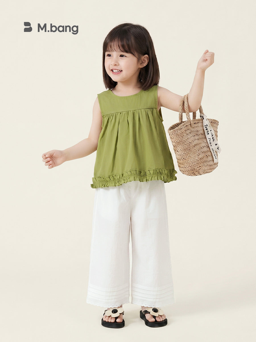 Children's Simple Set Summer Sleeveless Doll Shirt Solid Color Pants Mori Children's Suit