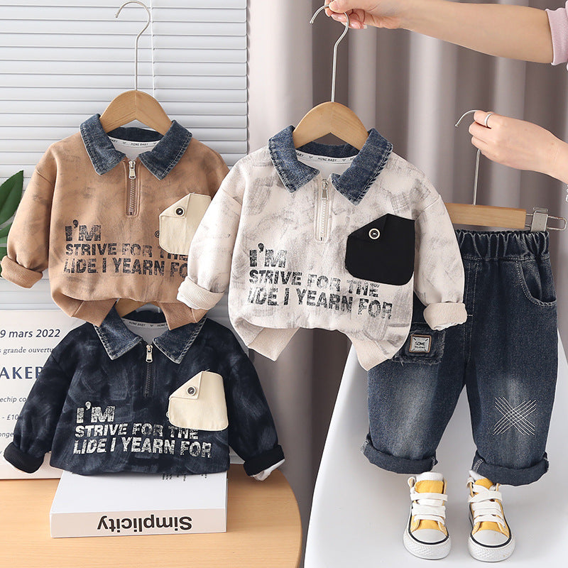 Children's Fried Street Fashion Trendy Spring Western Style Two-piece Children's Suit
