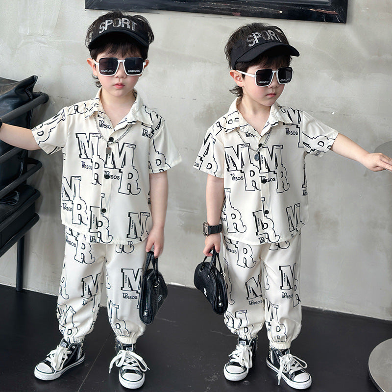 Summer Fashion Short Sleeve Shirt Anti Mosquito Pants Two Children's Suit