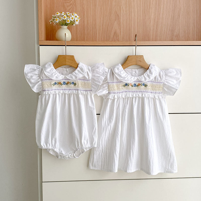 Summer French Floral Smocking Flounced Sleeve Skirt Crawling Children's Dress