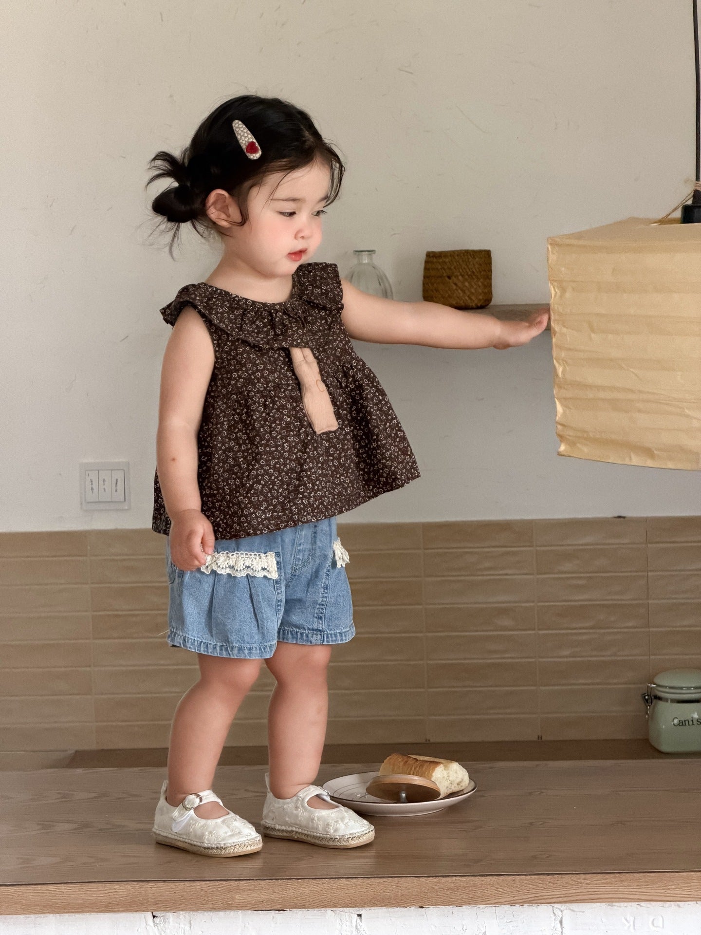 Children's Floral Doll Shirt Denim Shorts Korean Children's Suit