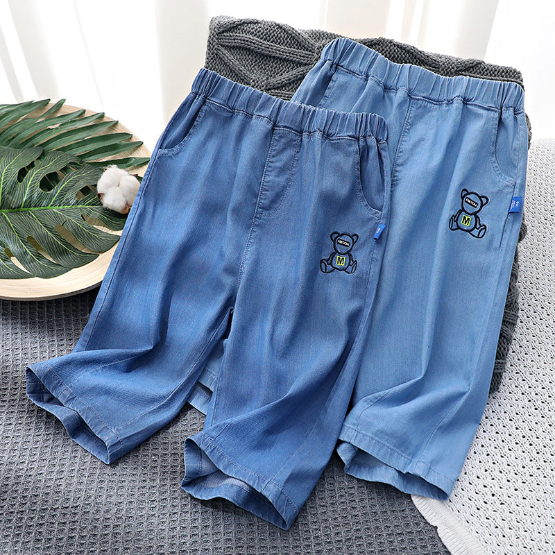 Children's Denim Cropped Summer Lightweight Korean Embroidery Children's Pants