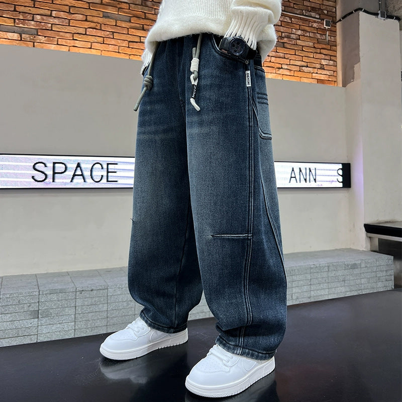 Children's Boys Jeans Teens Trousers Loose Fried Street Children's Pants