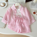 Stripes Long Sleeve Sunscreen Coat Shorts Three-piece Children's Suit