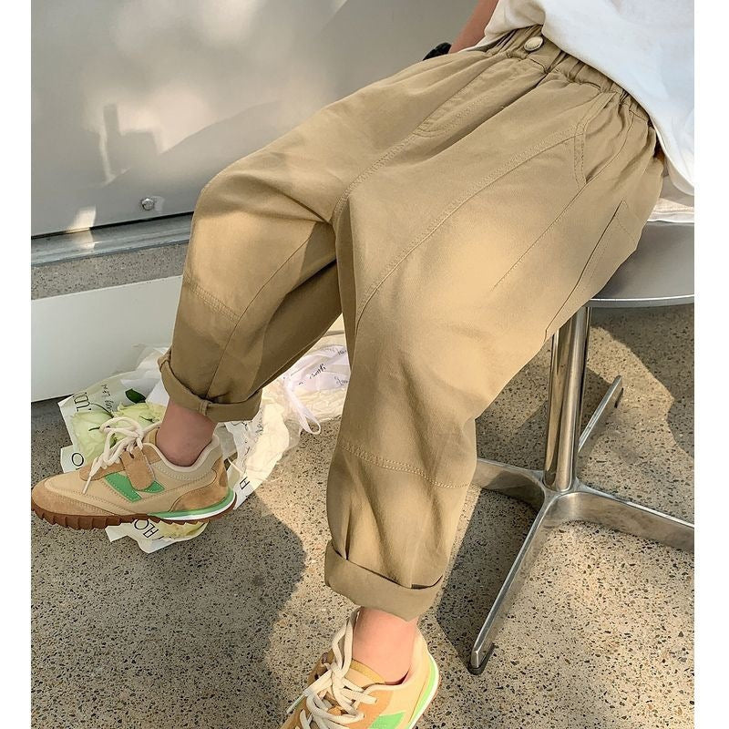 Children's Summer Clothing Thin Trousers Medium Big White Fashionable Cropped Children's Pants