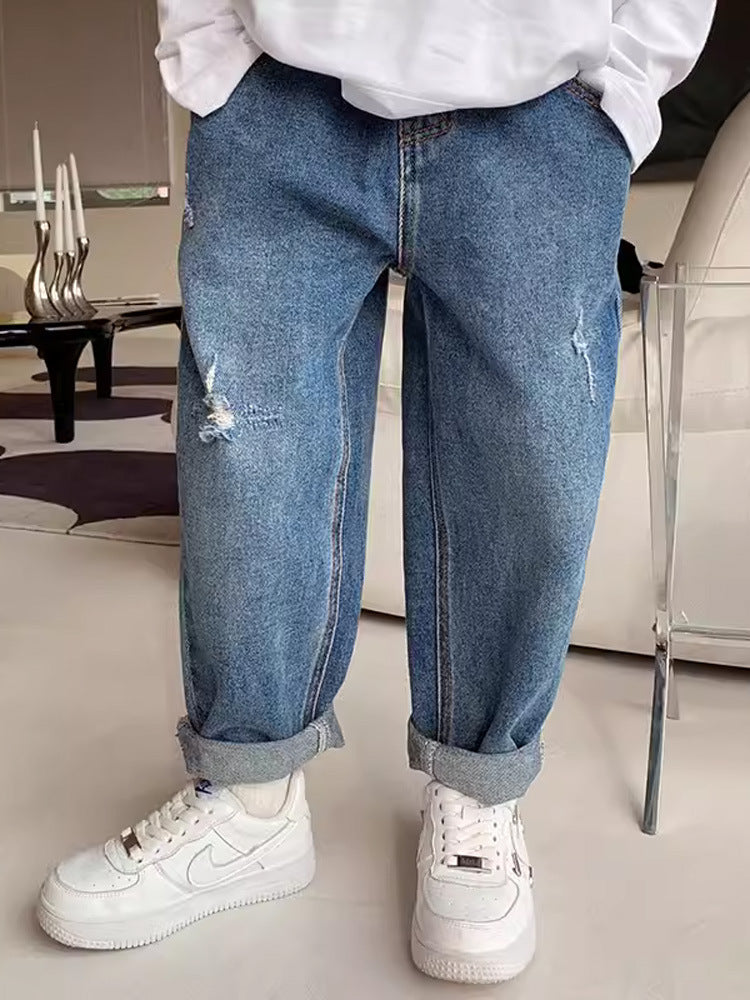 Children's Autumn Ripped Jeans Older Boy Sport Children's Pants