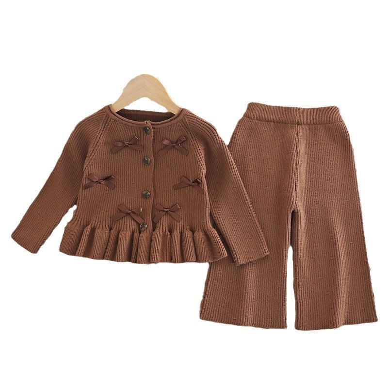 Children's Classic Style Knitted Cardigan Pants Two-piece Children's Suit
